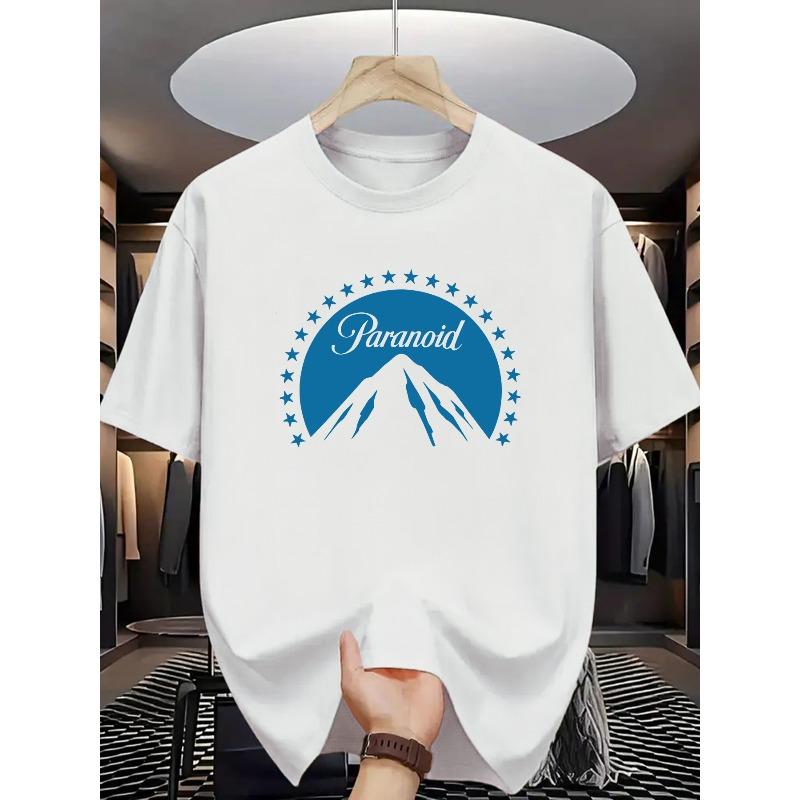 

European sizes Men S Casual Paranoid Mountain Print T-Shirt - Stylish Tee with Blue Stroke Detail, Perfect for Outdoor Adventures 4XL білий
