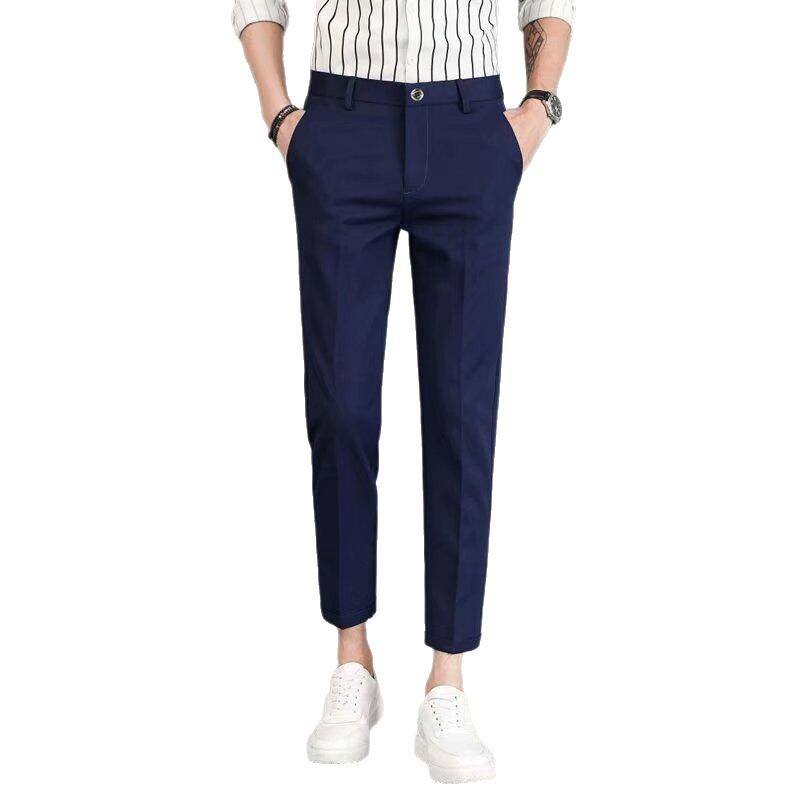Popular Nine-point Trousers Men's Small Straight Tube Slim-fitting High-waisted Thin Pipe Pants Versatile Black Suit Pants Wholesale