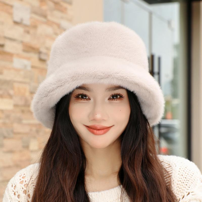 Hat Winter Women's Plush Bucket Hat Autumn and Winter New Warm Imitation Mink Rabbit Fluff Bucket Hat Basin Hat
