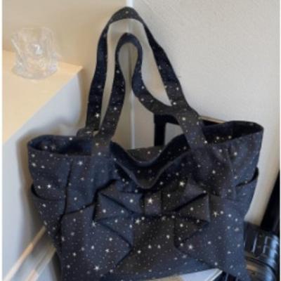 Fashion Bow Shoulder Bag Sweet Versatile Large Capacity Tote Bag Summer Lazy Wind Pleated Canvas Bag