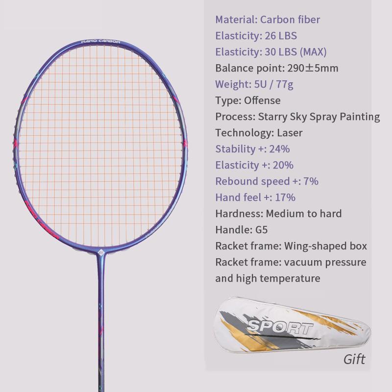Raquete de badminton 28LBS fibra de carbono homem mulher adulto alta elasticidade durável principal Ataque raquete defesa Nível de competição