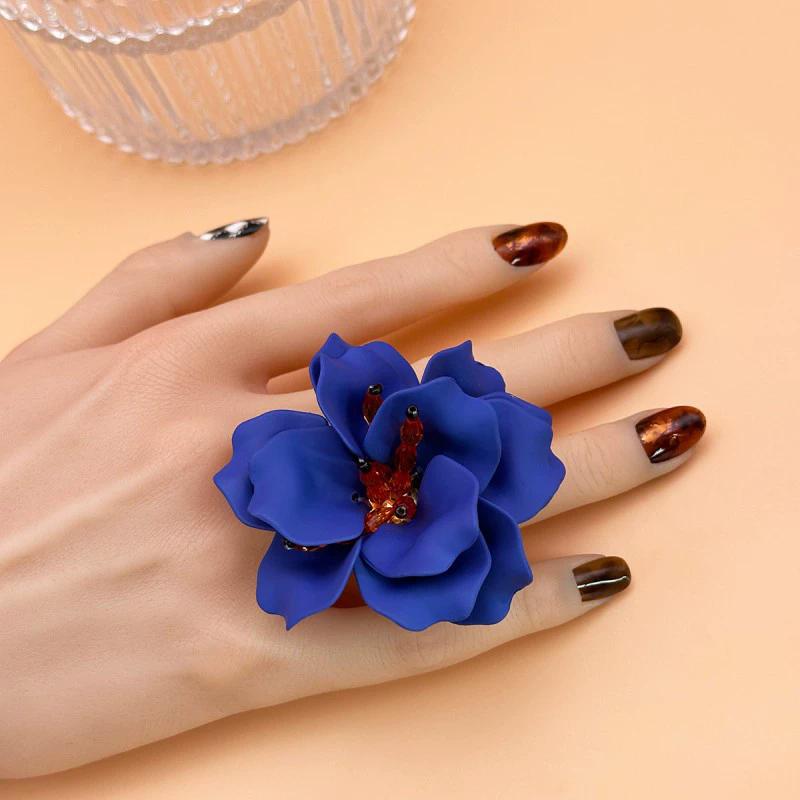 Vacation-Style Acrylic Flower Ring Fashionable Individual High-End Three-Dimensional Clothing Decoration Accessory For Women