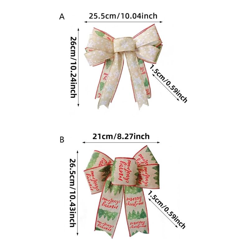 Double Layer Christmas Bowknot Decoration Set of 4 Soft Fabric Ribbon Ornaments with Stitched Center for Seasonal Home Styling
