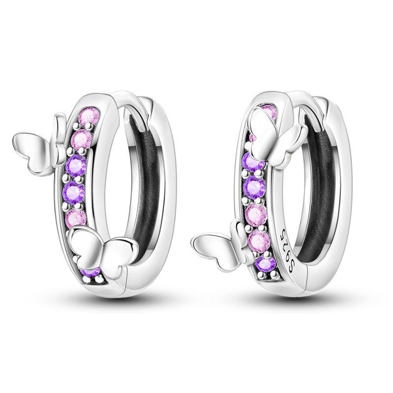925 Sterling Silver Inlaid Zircon Butterfly Earrings Insect Element Original Design Women's Fashion Party Jewelry Gift Ear Loops