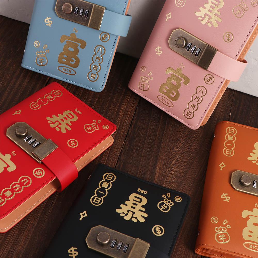 Portable Budget Binder with Lock PU Leather Planner Organizer Account Book  Stainless Ring Binder