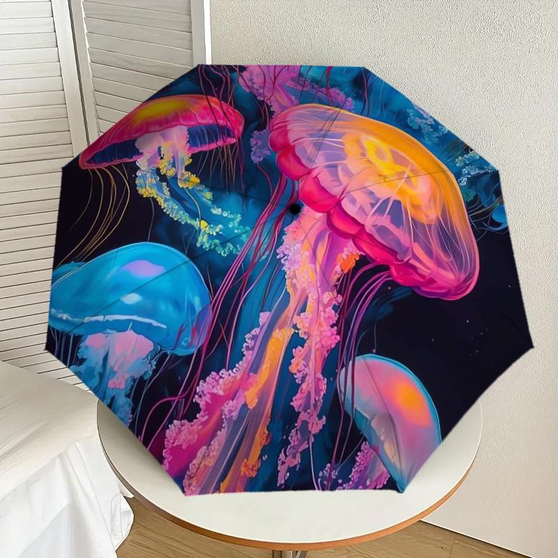

1pc Colorful Jellyfish Ocean Scene Umbrella with Plastic Handle,Suitable for All Seasons Home Travel Outdoor UmbrellaDD1584