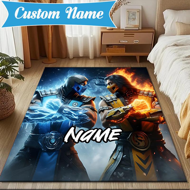 Custom Name Thunderous Warrior's Kombat Rug for Living Room, Game Rooms, Office, Bedroom, Floor Mat Playful Design, fan gifts Christmas decor