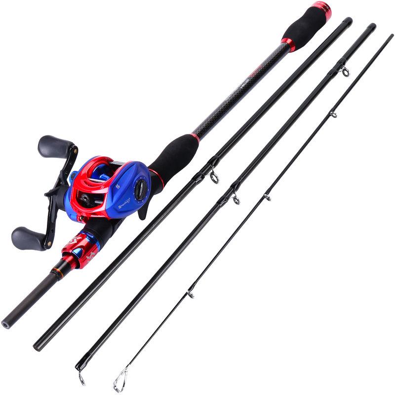 Fishing Rod and Baitcasting Reel Combo 4 Sections Lure Pole and Casting Fishing Wheel Freshwater Set
