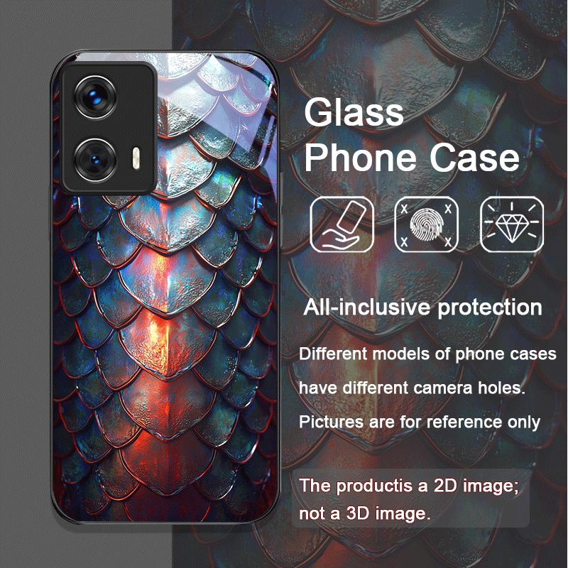 Art Black Golden Scale Texture Printed Tempered Glass Phone Case for Motorola Moto Edge 50 Fusion 40 Neo 30Pro G85 G84 G54 Cover