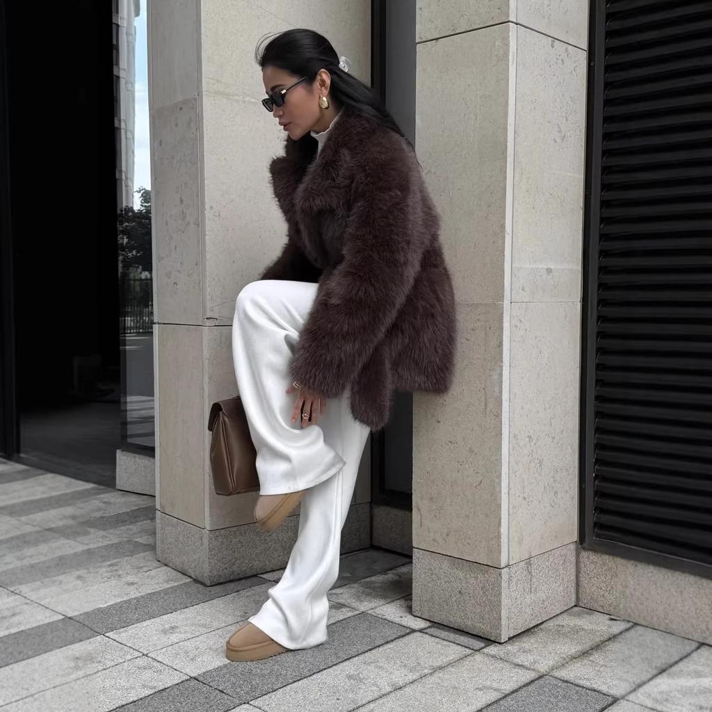 Autumn and winter environmentally friendly artificial fur imitation fur effect medium and long women's jacket suit collar jacket