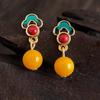 Vintage Cloud Enamel & Synthetic Amber Earrings - Tibetan Ethnic Style