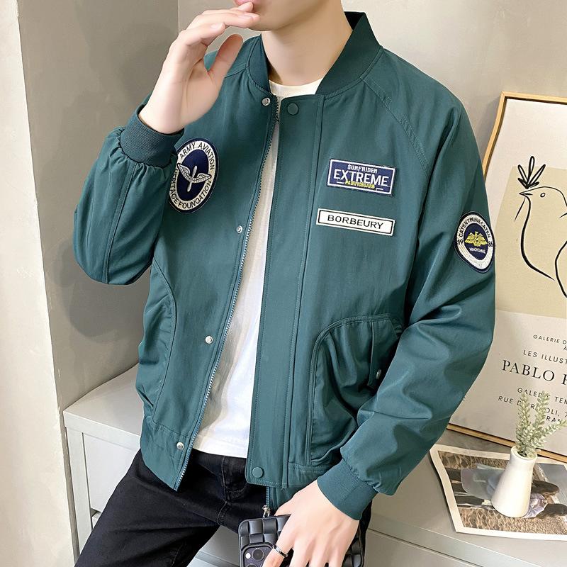 

Мужская куртка корейская версия тренд 2025 новая бейсбольная куртка мужская весенне-осенняя нашивка тонкий топ кэжуал 5XL зелёный