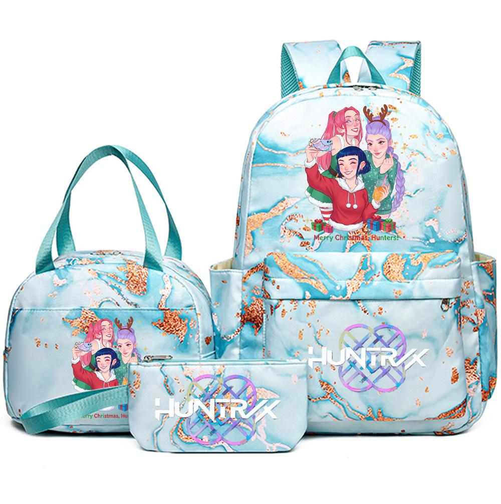 3Pcs/set Christmas Kpop Printed Backpack with Handbag Pencil Case for Teenager Student Girl Boy Bookbag Schoolbag Large Capacity Travel Bag Kid Gift
