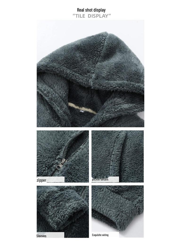Arctic Velvet Men's Winter Hooded Cardigan - Loose Fit, Warm & Fluffy Style