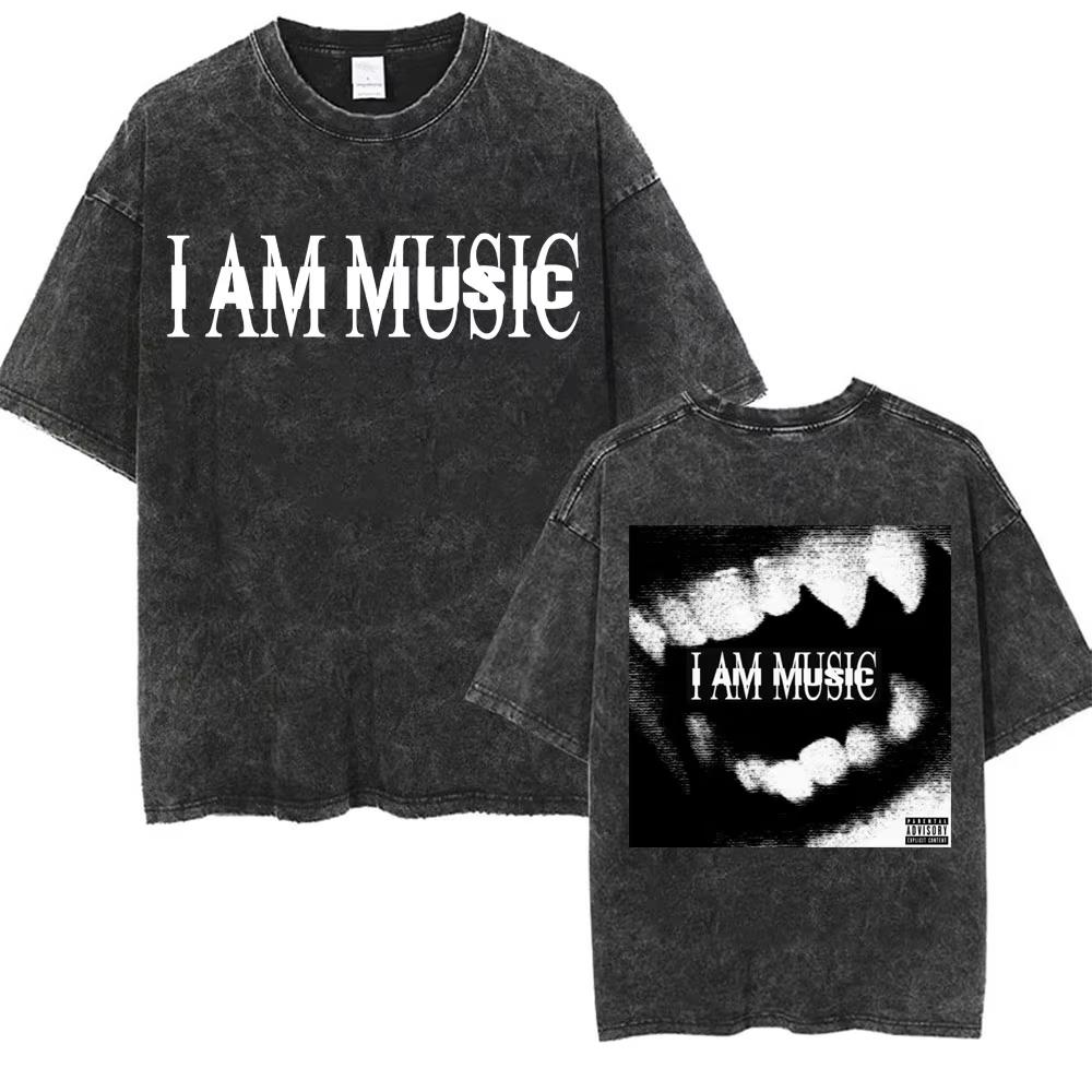 Retro Washed Playboi Carti I AM MUSIC Logo T Shirt Opium Ken Carson Narcissist Tour Antagonist Rap T-shirts Men's Tees