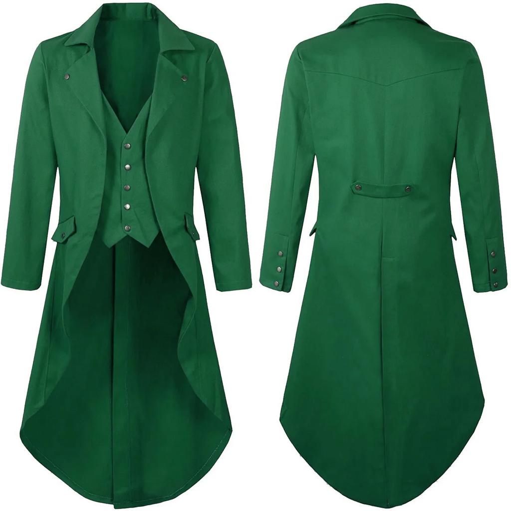 Men Steampunk Medieval Jacket Victorian Cosplay Costumes Single Breast Gentleman Vinatge Long Tailcoat Coat
