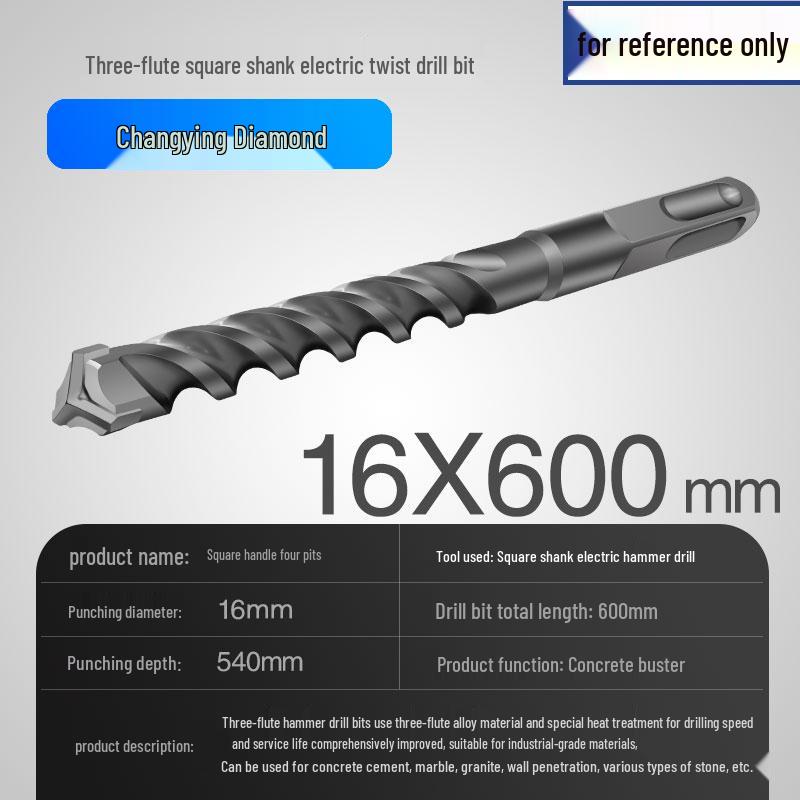 Three-Flute Round & Square Shank Drill Bit for Concrete, Cement, Rebar, Stone, Granite, Marble.