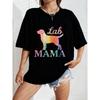 White Oversized T Shirt With Rainbow Lab Dog And Lab Mama Print For Casual Wear