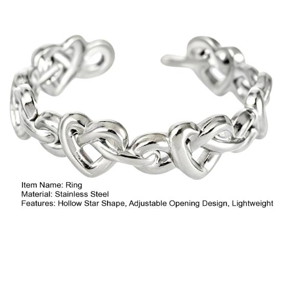 Thumb Ring Hollow Heart Shape Adjustable Opening Design Finger Ring Stainless Steel Finger Band Versatile Jewelry Gift