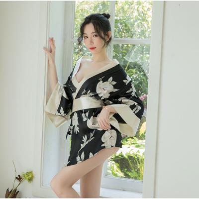 Sexig japansk-tryckt kimono ren längtan stor rosettbälte smal ultratunn kort uniform cos-dräkt