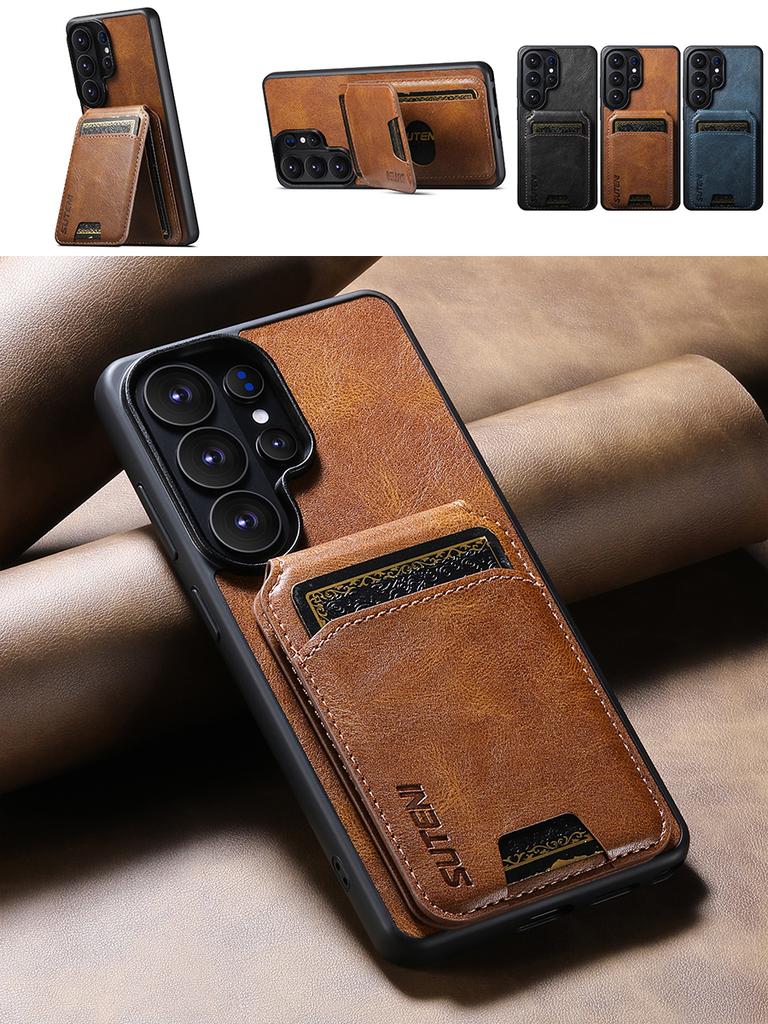 Luxury Magnetic Leather Wallet Vertical Cards Solt Phone Case for Samsung Galaxy S26 Ultra S25 Plus S24 S23 Kickstand Bag Cover