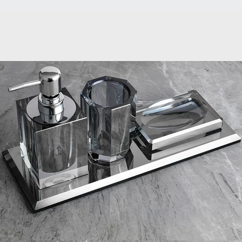 3/4pcs Glass Lotion Bottle Clear Crystal Bathroom Set Tray Household Soap Dispenser Accessories Organizer