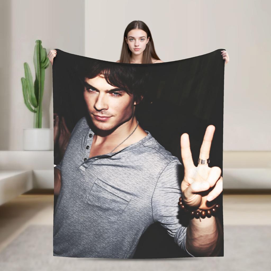 Damon Salvatore Flannel Blanket Soft Durable Bedding Throws for Couch Bed Airplane Travel Novelty Bedspread Sofa Bed Cover