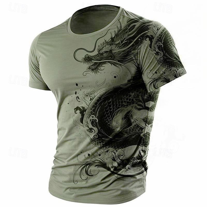 3D Print Dragon Pattern T-shirt Men Vintage Street Short Sleeve O Neck T Shirts Harajuku Trend Man Spring Fashion Trend New  Tee