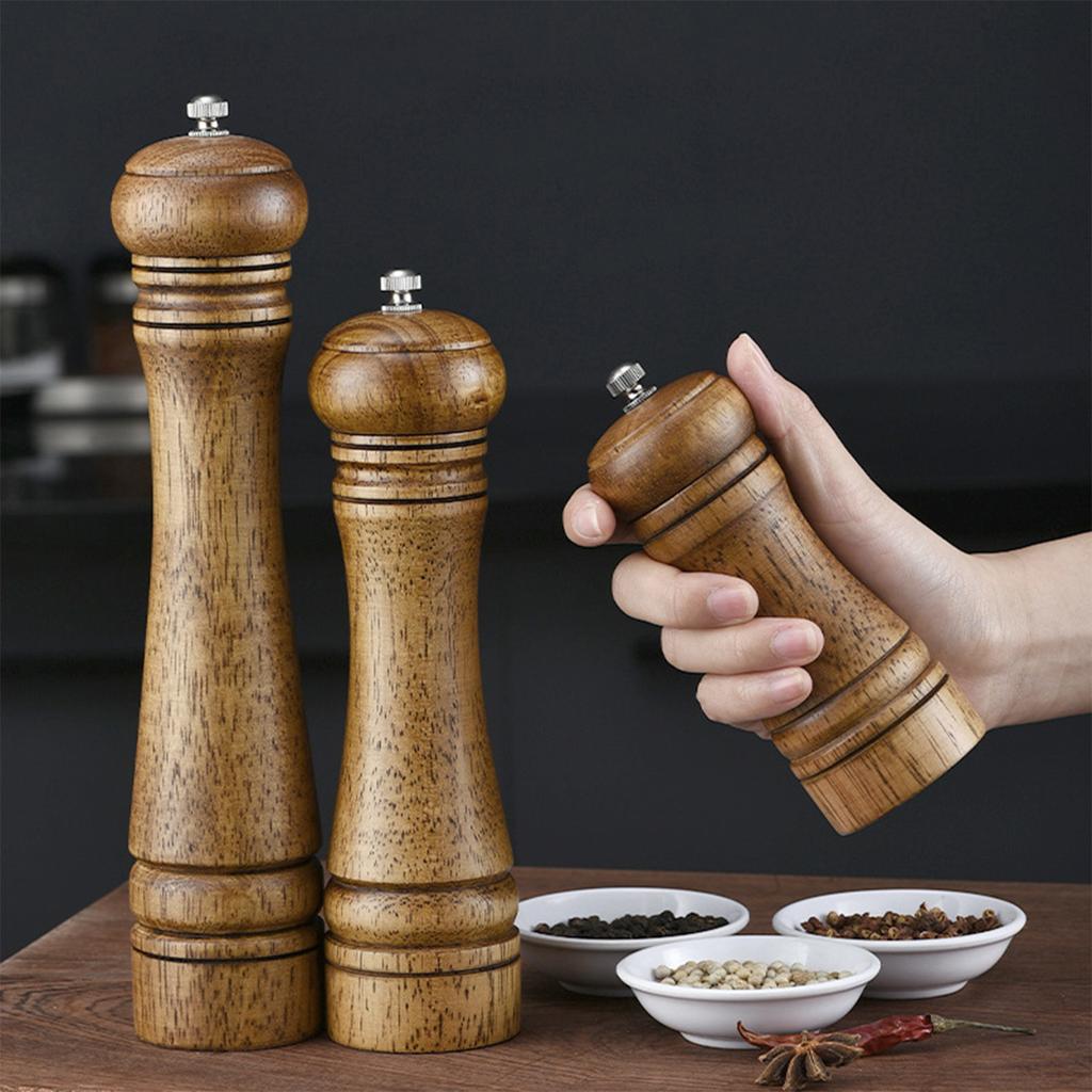 Wooden Pepper Mill Set of 2 with Base, Premium Ceramic Grinder Core, Adjustable Coarseness for Salt & Spices, Kitchen Tool