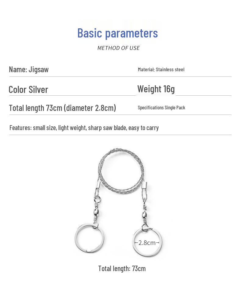 Portable Outdoor Survival Saw - Curved Blade, Chain, and Wire Pocket Saw серебряный