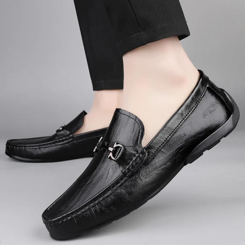 Fashion Summer Mens Shoes Casual Luxury Brand Men Loafers Genuine Leather Moccasins Light Breathable Slip On Boat Shoes Outdoor Flats