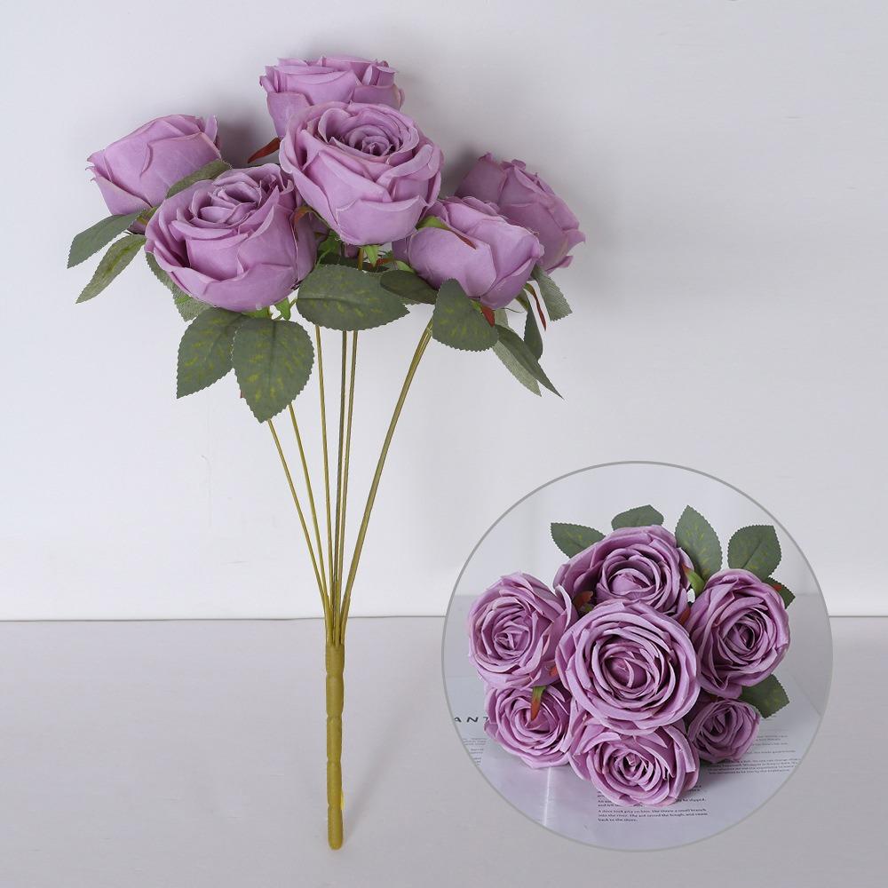 Multicolor Artifcial Rose Flower 7 Heads Photo Props Simulation Rose Flower DIY Green Leaves Faux Flower Rose Party Supplies