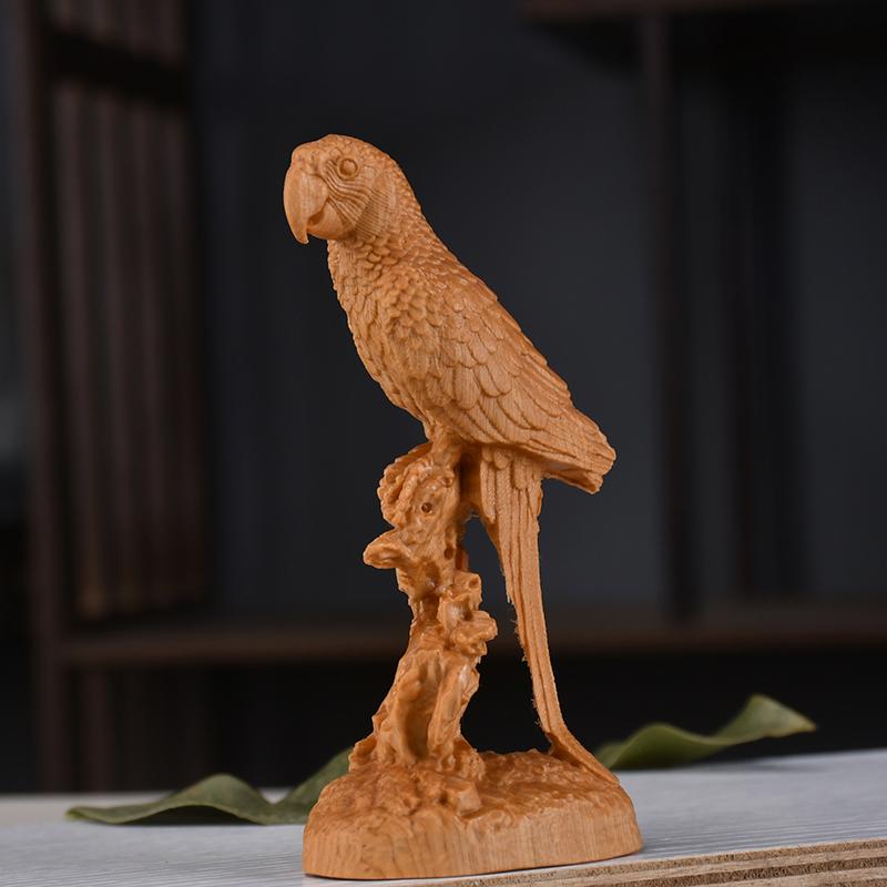 

Натуральный кипарис Животное Попугай Декор маленькая статуэтка резьба по массиву дерева Милый дом, комната, офис, аксессуары для украшения автомобиля