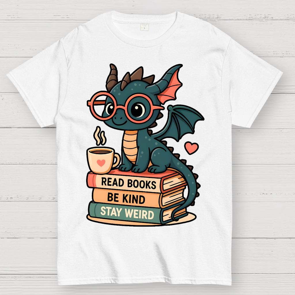 Dragons and Books - Kind and Weird Unisex 100% Cotton Summer Casual Cool Loose T-Shirt