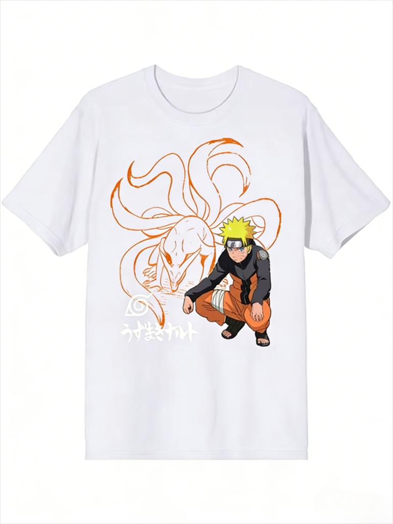 Naruto Kurama TShirt Men Summer Uzumaki Naruto NineTails Fox Anime Graphic Short Sleeve Oversized Streetwear Fan Tee