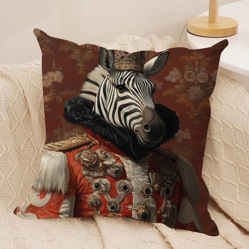 Zebra Dressed Up Portrait Cushion Cover Silky Short Plush Sofa Pillow Cover Hidden Zipper Soft Dustproof Case for Home Decor