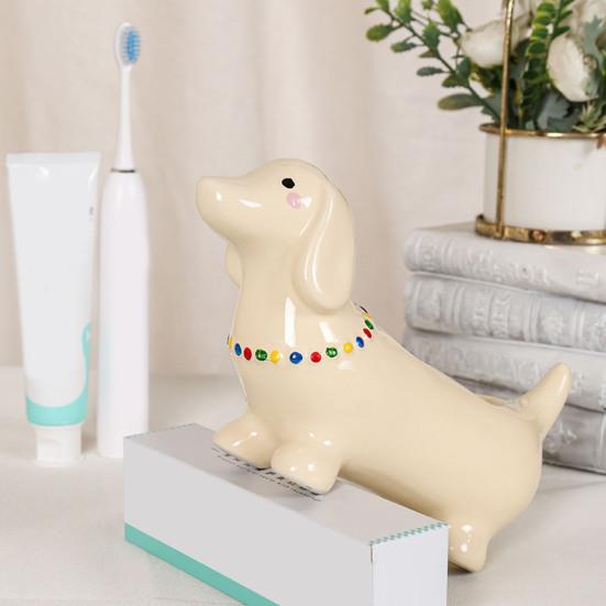 Toothbrush Holder Dachshund Shape Ceramic Multi-Slot Design Waterproof Bathroom Organizer Non-Slip Stable Base Manual Toothbrush