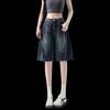 Izzueit Women's American Retro Washed Denim High-Waist Bermuda Shorts