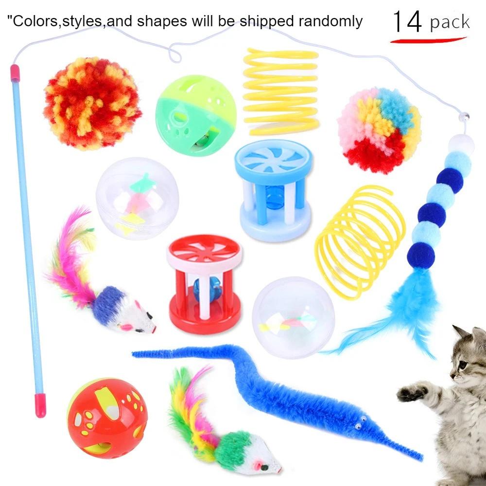 21/14pcs Kitten Toys Variety Pack-Pet Cat Toys Combination Set Cat Toy Funny Cat Stick Sisal Mouse Bell Ball Cat Supplies