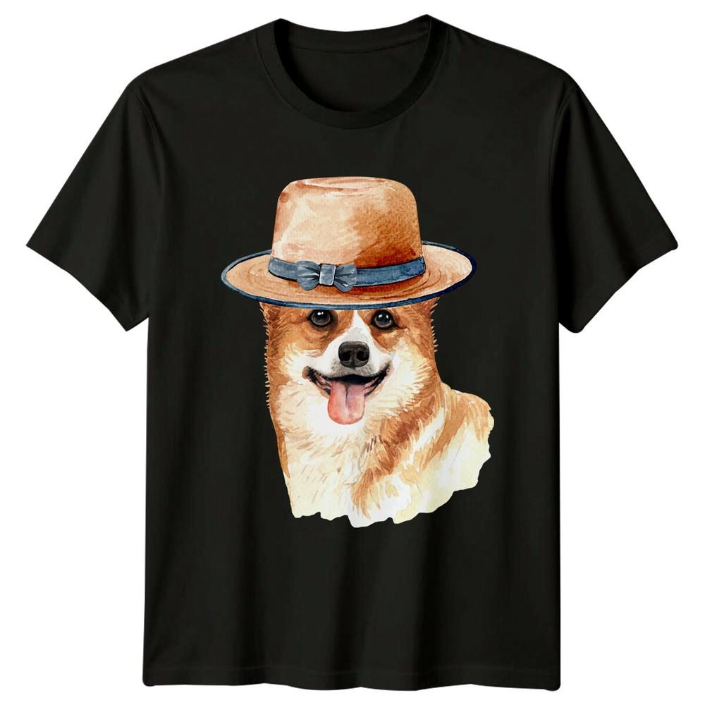 Corgi Dog with Hat Unisexs TShirt Watercolor Style