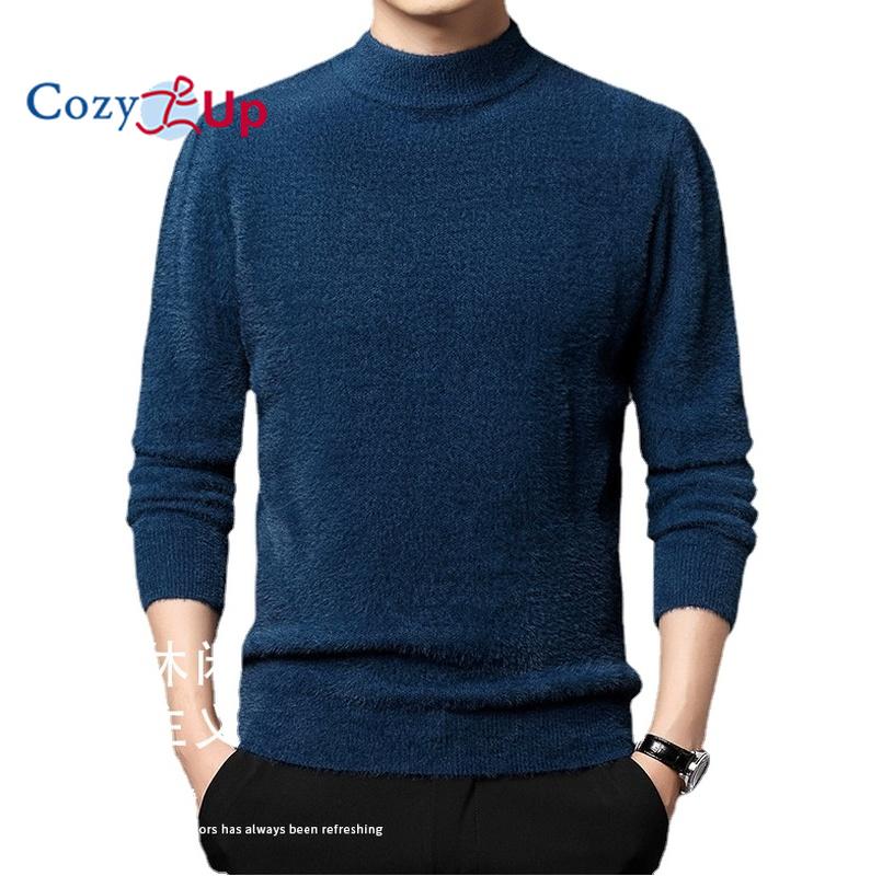 Cozy Up Top Grade Imitation Mink Velvet Fashion Knit Turtleneck Pullover Sweater Casual Winter Jumper for Men Clothing