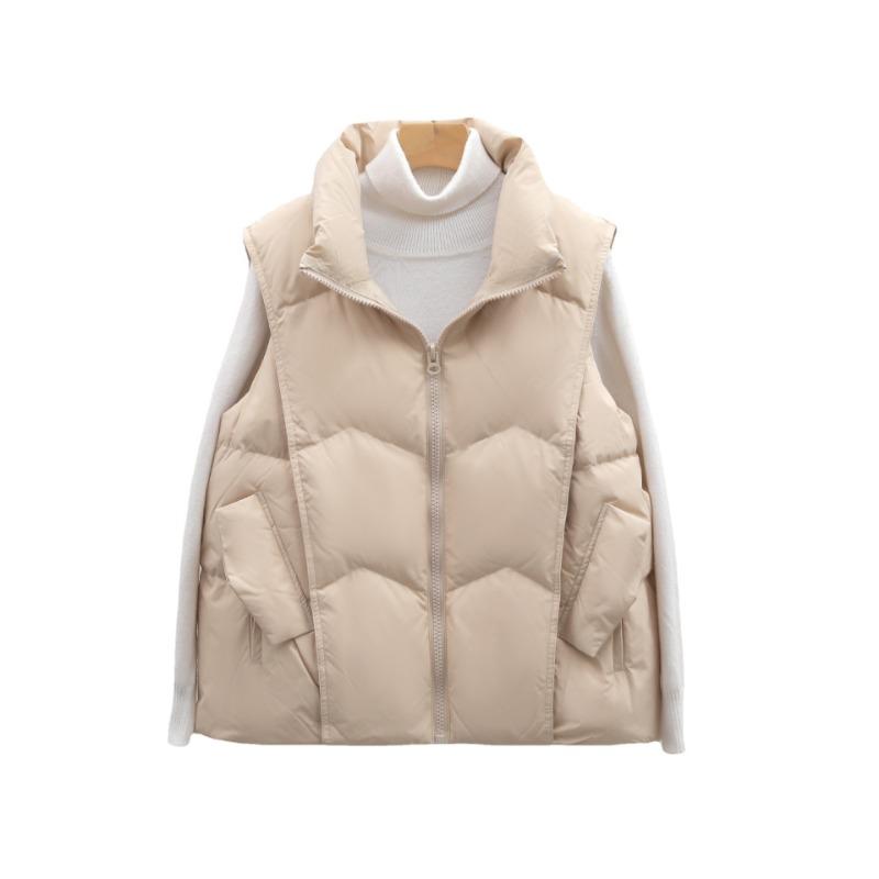 Feather Women's 90-fleece Vest Women's Vest Solid Color Simple Wavy Down Jacket Loose Short Trendy
