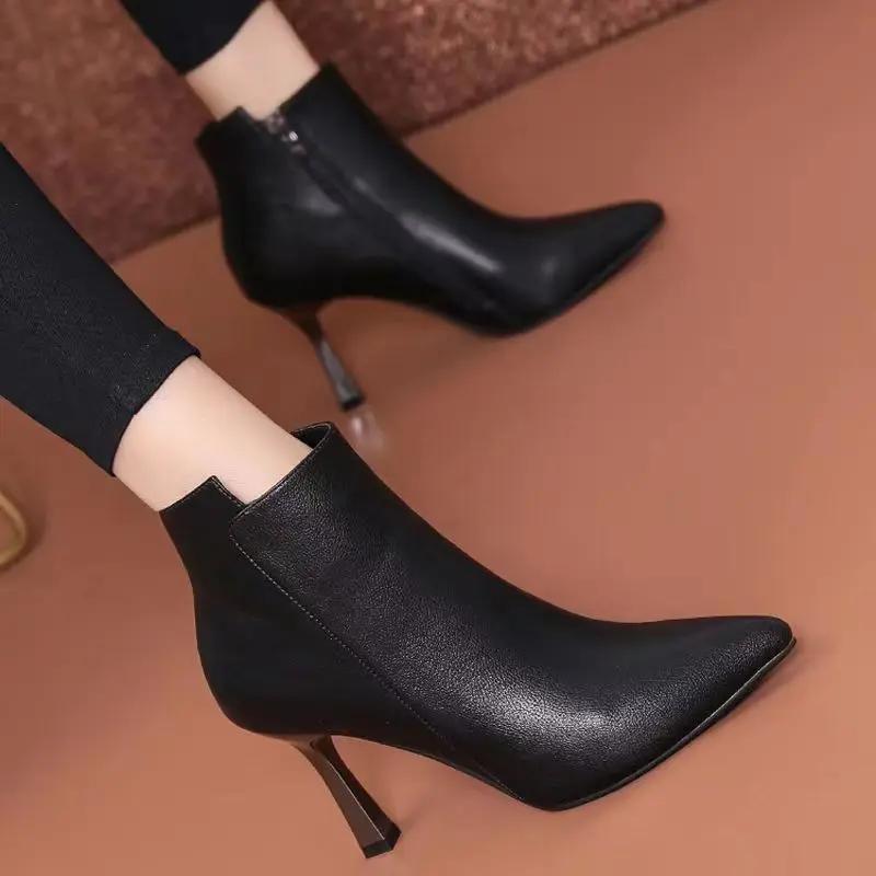 Fashion Booties Office Non Slip Zip Moccasin Footwear Women's Ankle Boots Comfortable and Elegant Trend 2025 Y2k Chic Female Short Shoes