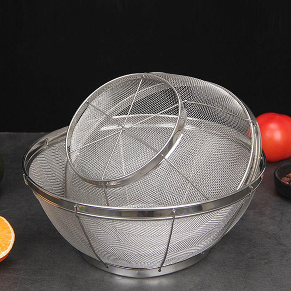 Stainless Steel Fine Mesh Strainer Self-draining Base Vegetable Fruit Washing Kitchen Colander Multi Function Draining Basket