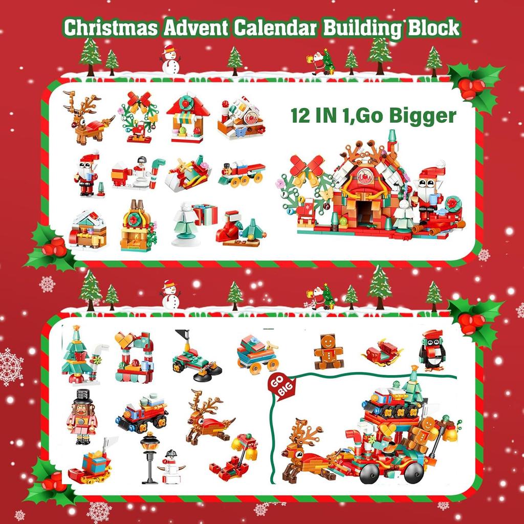 2024 Christmas Advent Calendar with Building Pretend Play Christmas Gift for Boys and Christmas Ages 6 and Up Blocks, Kids' Toy, 24-Day Countdown,