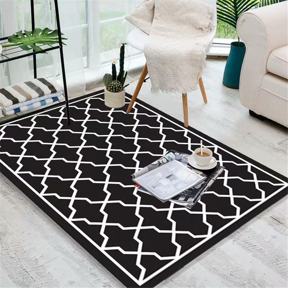 Nordic Style Living Room Area Rug Geometric Grids Bedroom Carpets Kitchen Mat Soft Flannel Non-Slip Bathroom Floor Mat Doormat