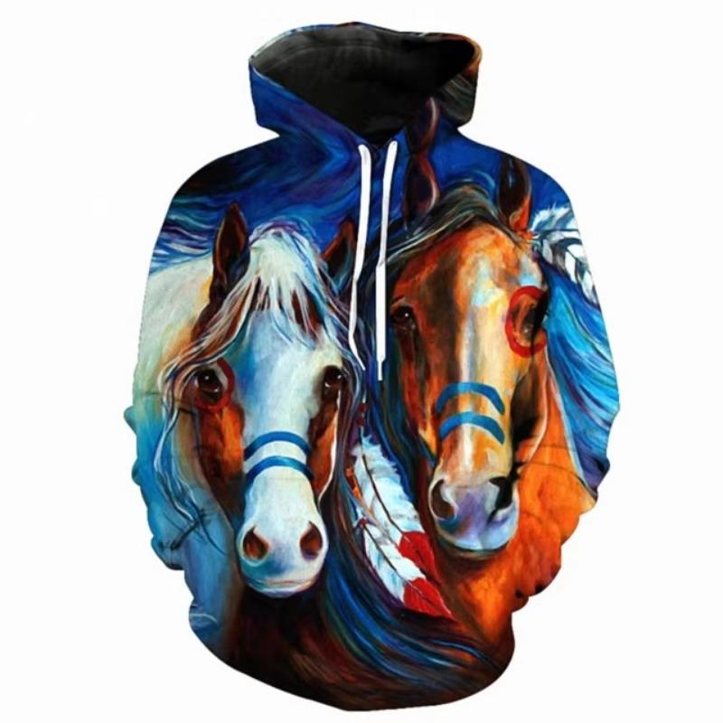 

Couple New 3d Print Animal Horse Hoodies Hip Hop Men/Women Hoody Sweatshirt Have Big Pockets 2XL