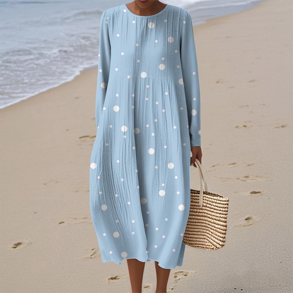 Women's Fashionable Casual Long-Sleeved Round Neck Floral Print Zipper Dress