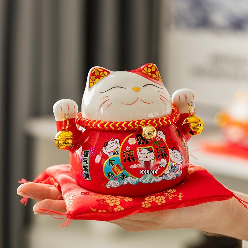 Lucky Cat Ceramic Decor: Creative Japanese Fortune Cat Small Piggy Bank - Ideal Gift for Store Openings