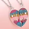 2Pcs/Set Colorful Heart Pendant Necklace for Girl Cartoon Love Pendants Best Friend Shared Jewelry BFF Gifts